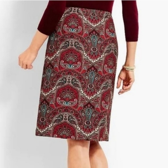 Talbots Opulent Paisley Side Button Faux Wrap Skirt Sz 14 - Picture 12 of 12